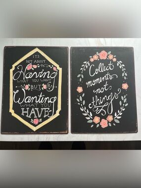 Pair of Floral Chalkboard Quote Wall Hangings
